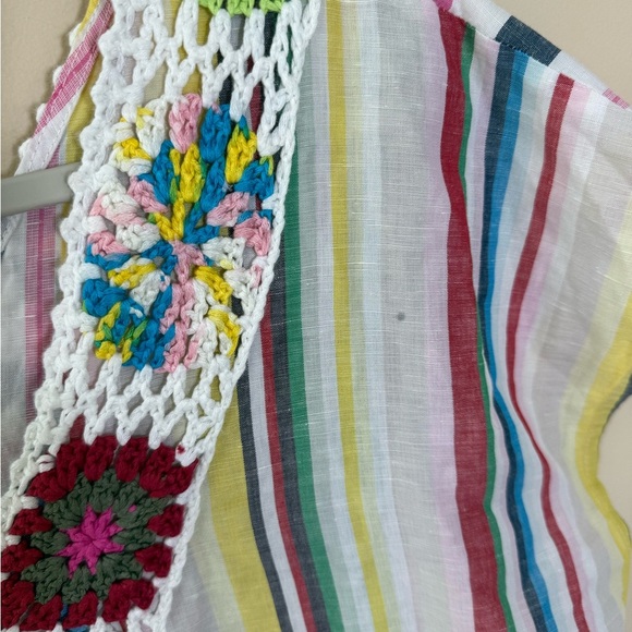 Vilagallo cover up Rainbow Linen cotton blend crochet kaftan beach size L - Picture 4 of 8